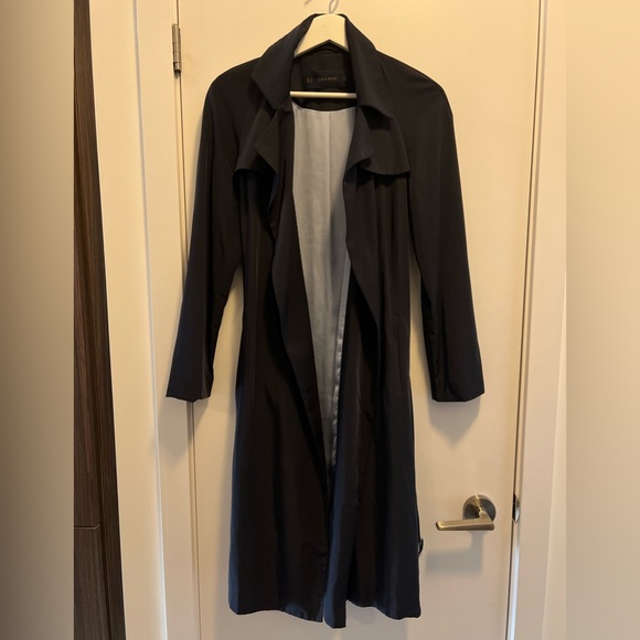 Zara Navy Duster/Trenchcoat Jacket with Silver Buckle - Picture 1 of 5